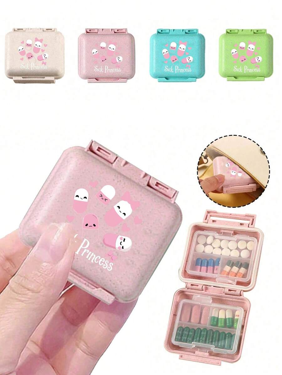 迷你 6 格便攜藥盒，收納盒，旅行藥盒，印有「My Pill Box」和藥丸圖案，6 格小藥盒，密封包裝收納盒，6 天週用藥盒，旅行必備藥盒，日常維生素藥盒，口袋藥盒收納盒，精緻收納盒，居家必備，旅行必備