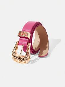 1pc Punk Style Metal Western PU Leather Belt For Women, Suitable For Daily Wear - Rose Red, 2 Styles - View 6