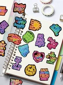 50pcs Positive Affirmation Quote Neon Stickers Neon Light Aesthetic Decal DIY Scrapbook Phone Fridges Drum Laptop Suitcase Decorative Stickers - Multicolor - View 7