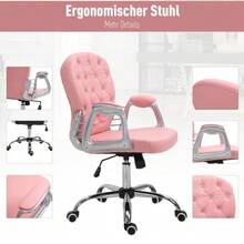 Office Chair, Executive Chair With Ergonomic Padded Backrest, Pink, PU, 59.5 X 60.5 Cm (95-105 Cm) - Pink - View 6