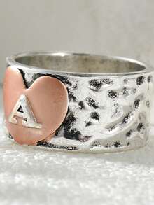 Gmzalx Niche Vintage Women's Ring, Asymmetrical Handmade Hammered Texture Band Design, Multifunctional Wear For Girlfriend - Two-color - View 7