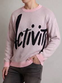 1 buah Sweater Rajut Lengan Panjang Gaya Kampus Minimalis Kreatif dengan Huruf untuk Anak Laki-laki/Remaja Laki-laki - Berwarna merah muda - View 4