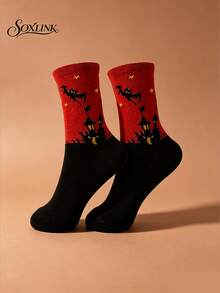 4 Pairs Women's Halloween Mid-Calf Socks, Autumn Pumpkin Ghost Witch Pattern Casual Party Socks, Girls Halloween Gift Student Socks - Multicolor - View 7