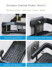 2pcs No-Drill Bathroom Storage Rack, Wall-Mounted Organizer For Bathroom, Vanity, Toilet Bathroom - Black - View 9