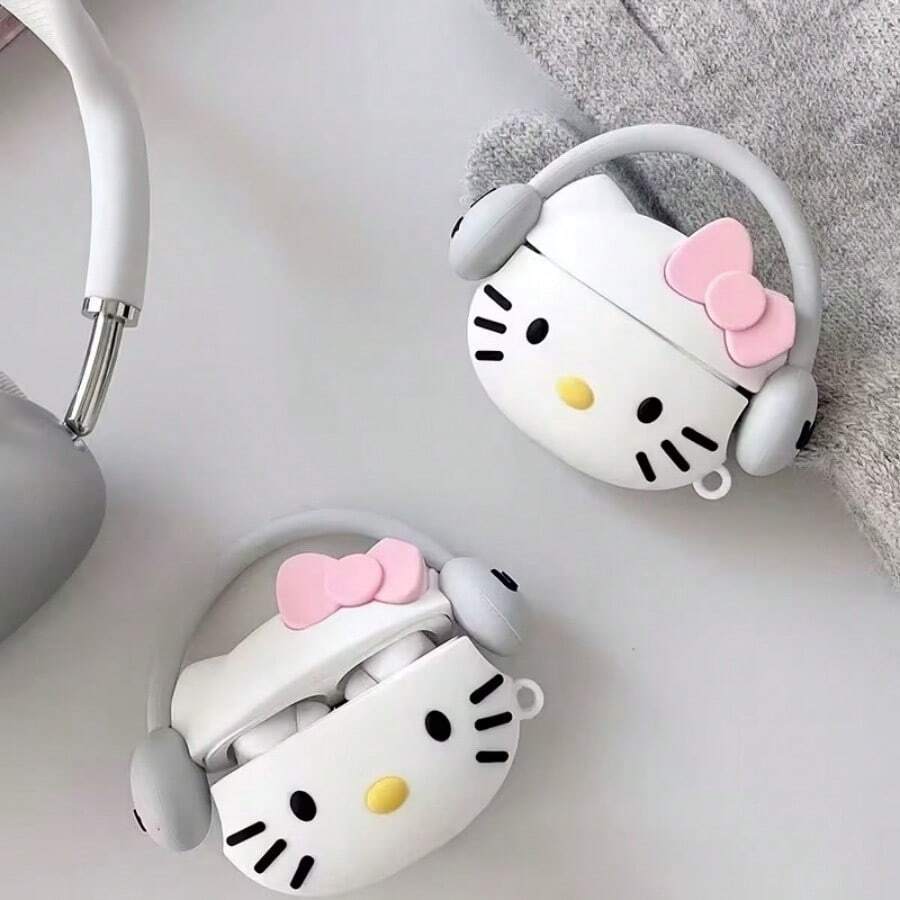 [Authorized]1PC Sanrio Hello Kitty Cartoon Headset Case, Compatible With 1/2/3/4/Pro/Pro2/Pro3 Wireless Bluetooth Earbuds, Bow Hello Kitty Apple Earphone Protective Cover - Multicolor - View 1