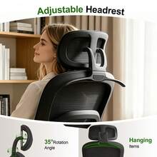 Ergonomic Office Chair & Height Adjustable Desk Chair Set, Swivel Mesh Desk Chair With Foldable Armrest, Adjustable Headrest & Lumbar Support For Home Office - Black - View 3