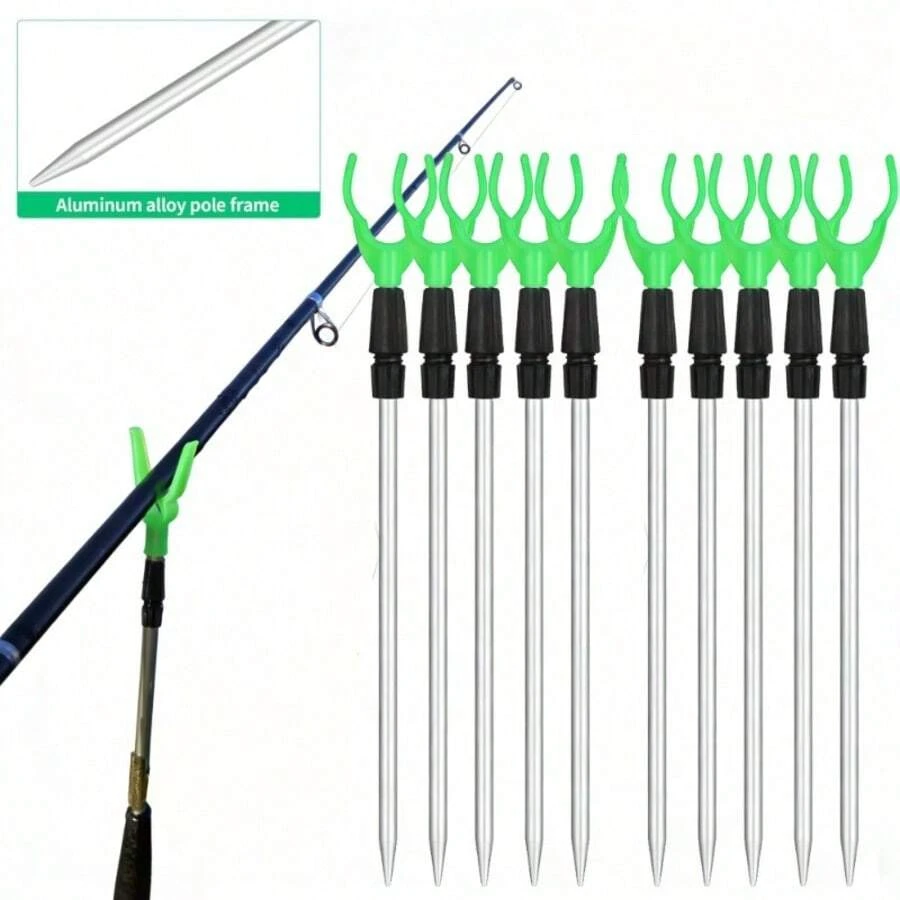 Aluminum Alloy Silver Telescopic Fishing Rod Holder, Sea Fishing Rod Holder, Y-Shaped U-Shaped Long Rod Stand, Simple Hand And Sea Dual-Use Fishing Stand, Suitable For Surf And Catfish Fishing, Perfect For Outdoor Fishing And Beach Trips, Beach Enhanced Equipment - Multicolor - View 1