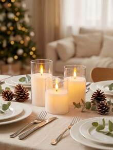 Set de 3 velas LED sin llama transparentes de acrílico, velas de pilar blancas alimentadas por batería, decoración para el hogar y bodas - Blanco - Ver 3