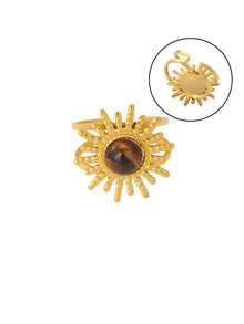 3Pcs/Set Vintage Amber Color Natural Stone Sun Rings Set For Women Stainless Steel Geometry Open Ring Set Party Jewelry Birthday Gift - Multicolor - View 3