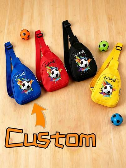 1pc Mini Back To School Personalized Custom Crossbody Bag, Fashionable Minimalist Football Print, Zipper Closure Nylon Material, Adjustable Shoulder Strap, Suitable For Football Class, Fitness, School, Shopping, Commuting, Daily Outings. Birthday Gift.