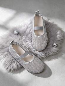 1 Pair Silver Flat Princess Mary Jane Shoes, Hollow Mesh Breathable Non-Slip Soft Sole, Single Strap Ballet Shoes, Girls, Students, Elastic Single Strap Design Cute Sandals Suitable For All Seasons, Match With Skirts And Jeans - Silver - View 9