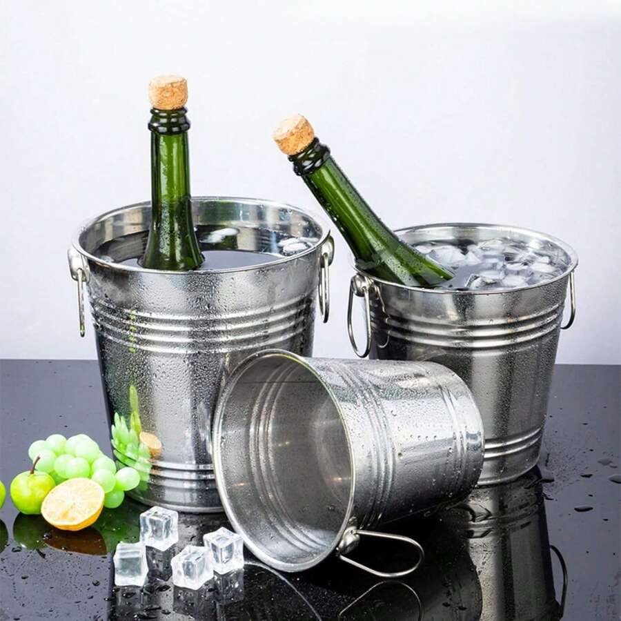 1 Piece Household & Commercial Stainless Steel Ice Bucket, Not Easy To Deform, Double Handles For Easy Carrying, Smooth And Easy To Clean, Suitable For Storing Ice And Chilling Red Wine And Champagne In Bars And Family Gatherings - View 1