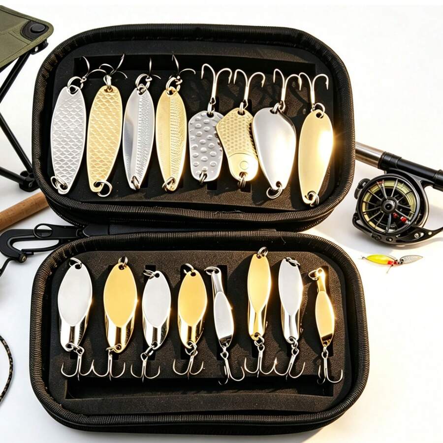 HENGJIA Conjunto de 16 Peças de Iscas de Colher de Pesca com Caixa de Armazenamento, Iscas Rotativas de Metal 10g-16,6g, Iscas Artificiais Duras para Água Doce e Salgada