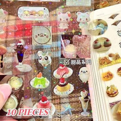 10pcs 4 Styles Japanese Retro Laser Cut Film Stickers, Cute DIY Decals For Phone Case, Camera, Planner Decoration