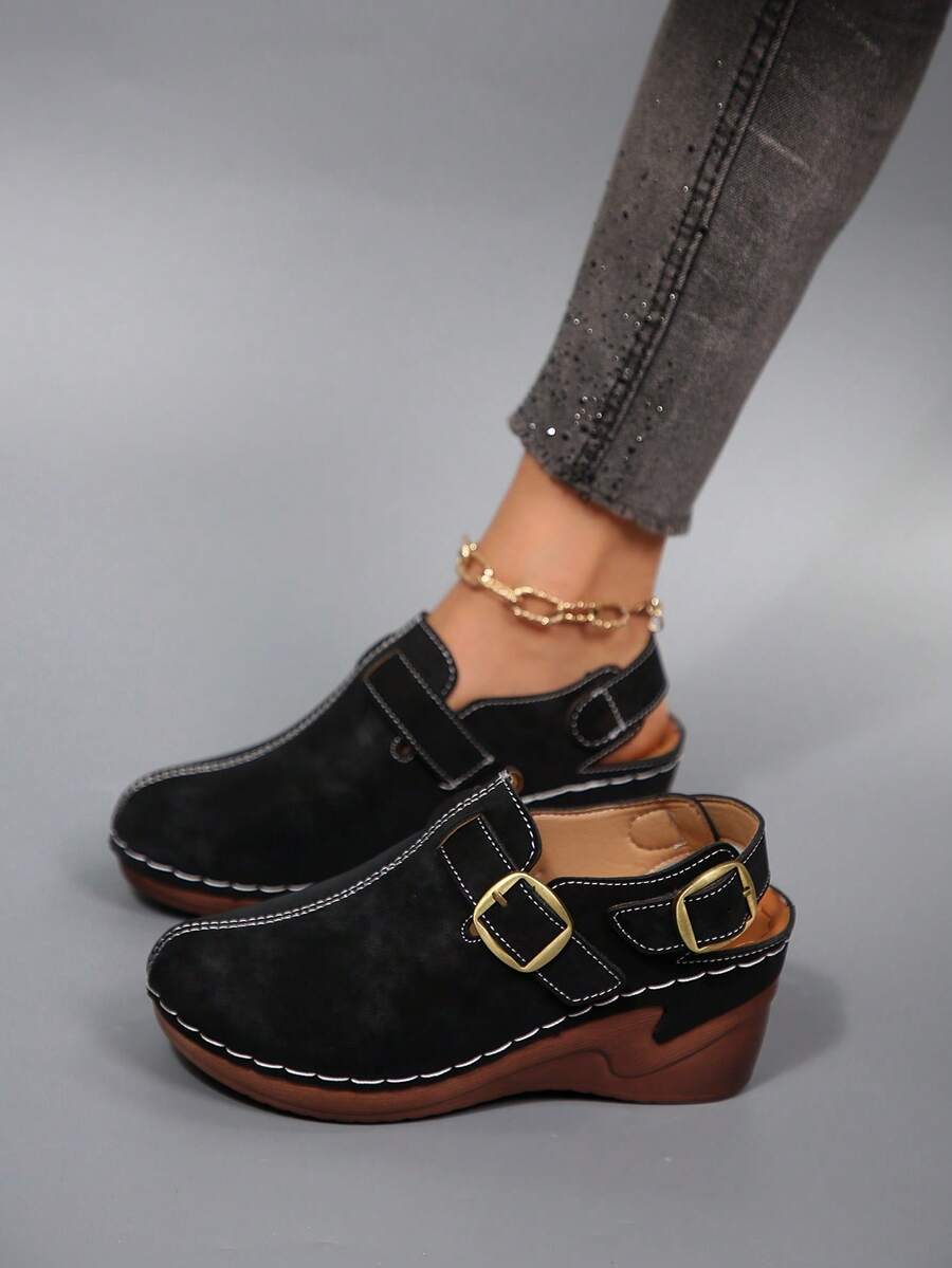 Women's Summer Thick Sole Wedge Pumps, Suitable For Daily Wear And Home Outfits - Black - View 1