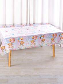 1件男孩或女孩塑料桌布，130*220cm 粉色與藍色熊圖案一次性桌布，室內/室外桌飾桌巾，性別揭曉派對 - 多色 - 查看 6