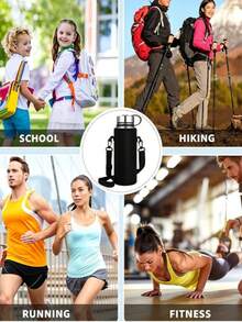 Durable Insulated Water Bottle Sleeve, Portable Water Bottle Bag With Adjustable Shoulder Strap, Travel Water Bottle Protective Cover - Black - View 2
