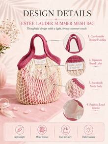 Estée Lauder Summer Mesh Bag 23*32cm, Hollow Breathable Woven Mesh, With Smooth Lining, Perfect For Storing Makeup, Suitable For Personal Use Or As A Gift - White - View 6