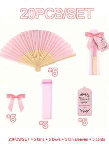 80/64/60/48/40/20/4pcs Pink Wooden Folding Fan Gift Set With Gift Bag And Thank You Card, Bamboo Handheld Folding Fan For Bride, Bachelorette Party, Wedding, Bridal Shower Decoration - Multicolor - View 11