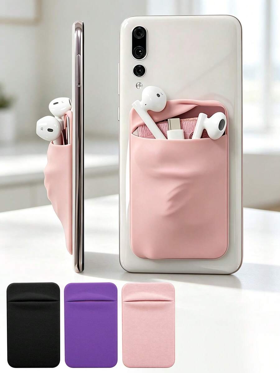 3M Self Adhesive Anti-Fall Phone Card Holder, Expandable Covered Sticky Pocket For Cards Cash Earbuds, Minimalist Travel Integrated Storage Sleeve - Multicolor - View 1