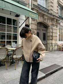 Women's Versatile Pocket Button Long Sleeve Coat For Daily Wear - Brown - View 1