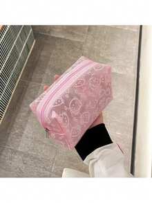 SANRIO All Cat Embossed Transparent Mesh Makeup Bag, Wide Zipper Opening For Easy Access, Lightweight Mesh Material Doesn't Add To Bag Weight, Suitable For School Daily Touch-Ups And Weekend Travel Makeup Storage - Multicolor - View 9