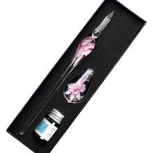 Aimall Glass Dip Pen Set Crystal Flower Calligraphy Fountain Writing Dipping Pen Gift Pack Ink Signature - Glass Dip Pen Set Crystal Flow - View 4