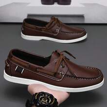 Men's Bean Loafers Comfortable All-Season New Style Slip-On Sneakers Fashion Shoes Niche Design British Style Shoes Business Casual Daily Walking Shoes, Vintage Round Toe Thick Sole Men's Dress Shoes Fashion Wear-Resistant Casual Men's Shoes - Brown - View 6