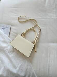1 pieza Bolso de mano cuadrado pequeño de color blanco sólido de PU para mujeres - Blanco - Ver 4
