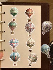SCXXBSW 50pcs Vintage Hot-Air Balloon Stickers – Transparent PET Decorative Stickers For Tablets, Self-Adhesive, Suitable For Diaries, Accessories, Books And Other Irregularly Shaped Items. Perfect For Parties, Gifts, Rewards And Festive Presents. - A - View 9