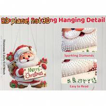 2D Flat Christmas Santa Claus Diamond Painting Hanging Decor Set (Adult Style), Merry Christmas Diamond Painting Decorative Hanging Ornament, Home Garden Wall Decoration Gift DIY Irregular Rhinestone Window Pendant Set - A - View 3
