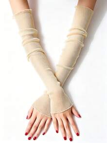 1 Pair Y2K Glitter Sheer Mesh Ruched Arm Sleeves, Long Semi-Sheer Pleated Sun Protection Arm Covers For Women - Multicolor - View 10