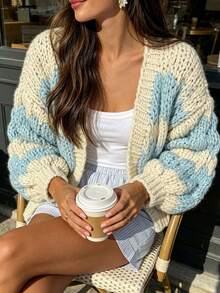 Women's New Long-Sleeve Loose Knit Cardigan For Spring  Autumn - Also Suitable For Winter  Fall Wear - Celeste - Ver 6
