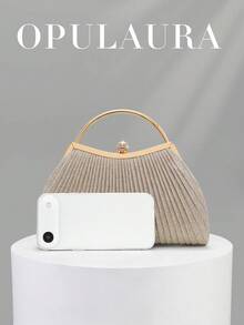 OpulAura 歐美女款時尚閃亮水鑽晚宴包，奢華亮片鑽石手拿包，高端亮面手提包，靜奢風手袋，適合舞會、派對、雞尾酒會、生日派對，搭配禮服，生日禮物，新娘手拿包 - 金色 - 查看 5