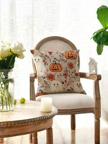 2pcs Cute Ghost Pumpkin Floral Pillow Covers, Vintage Autumn Wildflower Cute Ghost Jack-O'-Lantern Decorative Throw Pillow Covers, Suitable For Halloween, Country Farmhouse, Sofa, Bedroom, Porch, Pastoral Style Holiday Home Decor, Autumn Soft Furnishing - Multicolor - View 7