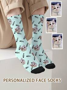 1 Pair Customized Face Pattern Socks, Personalized Photo Socks, Custom Printed Socks, Funny Face Socks, Custom Pattern Socks, Print Any Face Pattern On Socks, Anniversary Gift, Valentine's Day Gift, Unique Birthday Gift, Personalized Collectible - Multicolor - View 3