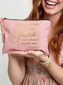 Religious Christian Gift Makeup Bag, "I Will Walk By Faith" Inspirational Quote Canvas Pouch, Christian Gifts For Women, Mother's Day/Christmas/Birthday Gift, Travel Toiletry Organizer,Back To School - Multicolor - View 12