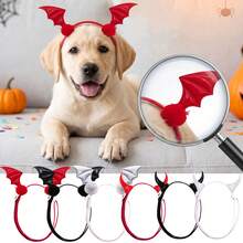 3/6pcs Halloween PU Shiny Fabric Plush Ball Pet Devil Horn Bat Headband, High Elasticity Non-Tight Fit Cat Dog Universal Funny Headwear, Cat Dog Decoration Accessories, Cute Pet Halloween Party Costume Atmosphere Outfit, Small And Medium Cat Dog Holiday Costume Headwear, Halloween Photo Party Costume Gift, Halloween Gift Perfect Pet Gift! - Multicolor - View 3