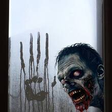1PC Static Printing PVC Window Decal Film, Eerie 2D Zombie Halloween Decal, Easy To Apply Without Residue, Suitable For Household Glass Surfaces And Decorative Items To Create An Eerie And Frightening Atmosphere. - JD6325 - View 1