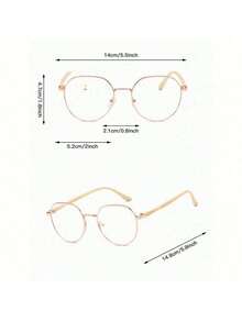 1 Pair Women's Round Frame Glasses, Relieve Eye Fatigue, Suitable For Office Workers, Students, Can Be Matched With Various Fashion Outfits, Can Be Worn When Using Computer, Watching TV, Playing Games, Using Phone - Gold - View 4