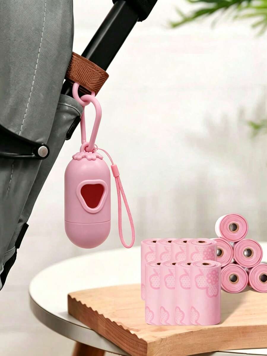 Cartoon Pet Waste Collection Set/Poop Collection Box/Includes Storage Box And Trash Bags/Portable/Can Be Hung On Stroller/Car Trash Bag/Essential For Outdoor Dog And Cat Walking/Includes Carabiner And Carrying Rope