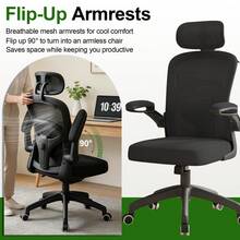 Ergonomic Office Chair & Height Adjustable Desk Chair Set, Swivel Mesh Desk Chair With Foldable Armrest, Adjustable Headrest & Lumbar Support For Home Office - Black - View 7