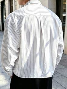 Men's Single-Breasted Casual/Commute Striped Short Sleeve Shirt - White - View 5