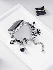 1pc Bow Heart Shell Jellyfish Pendant Watch Chain, Decorative Accessory For Apple Watch - Black - View 7