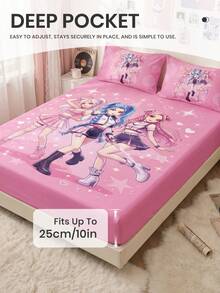 1pc K-POP Pattern Fitted Sheet, Mattress Protector, Bed Cover, Fitted Sheet, Wrinkle-Resistant, Breathable, Warm, Suitable For All Bed Sizes, Suitable For School Dormitory Bedding, Bedroom Decor, Bedding, (Pillow And Pillowcase Not Included), Machine Washable - Multicolor - View 4