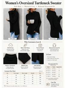 Turtleneck Versatile Knit Sweater, High Low Split Design Top, Casual And Elegant, Autumn/Winter Black Fall - Black - View 5
