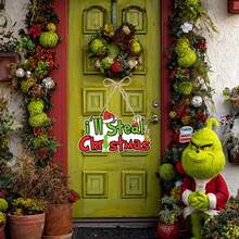 The Grinch Christmas Decorations, Small Door Ornaments, Creative Decor, Scene Decoration, Party Favors - Multicolor - View 2