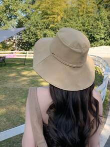 1pc Women's Drawstring Bucket Hat, Adjustable Chin Strap Design, Distressed Finish, Soft Fabric, Sun Protection & Windproof, Fashionable, Suitable For Travel, Beach, Daily Casual Use - A - View 6