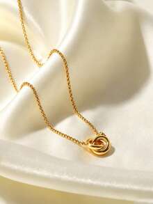 1Pc Minimalist Intertwined Double Ring Necklace, Gold Thin Chain Linked Circle Clavicle Chain For Ladies Daily Accessories - Gold - View 6