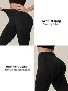 TimeOff Women's 1pc Solid Color Tummy Control Butt Lifting Slimming Sports Mid-Length Shorts - Black - View 4